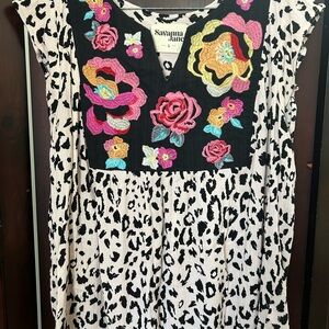 Savanna Jane Multicolor Embroidered Animal Print Top